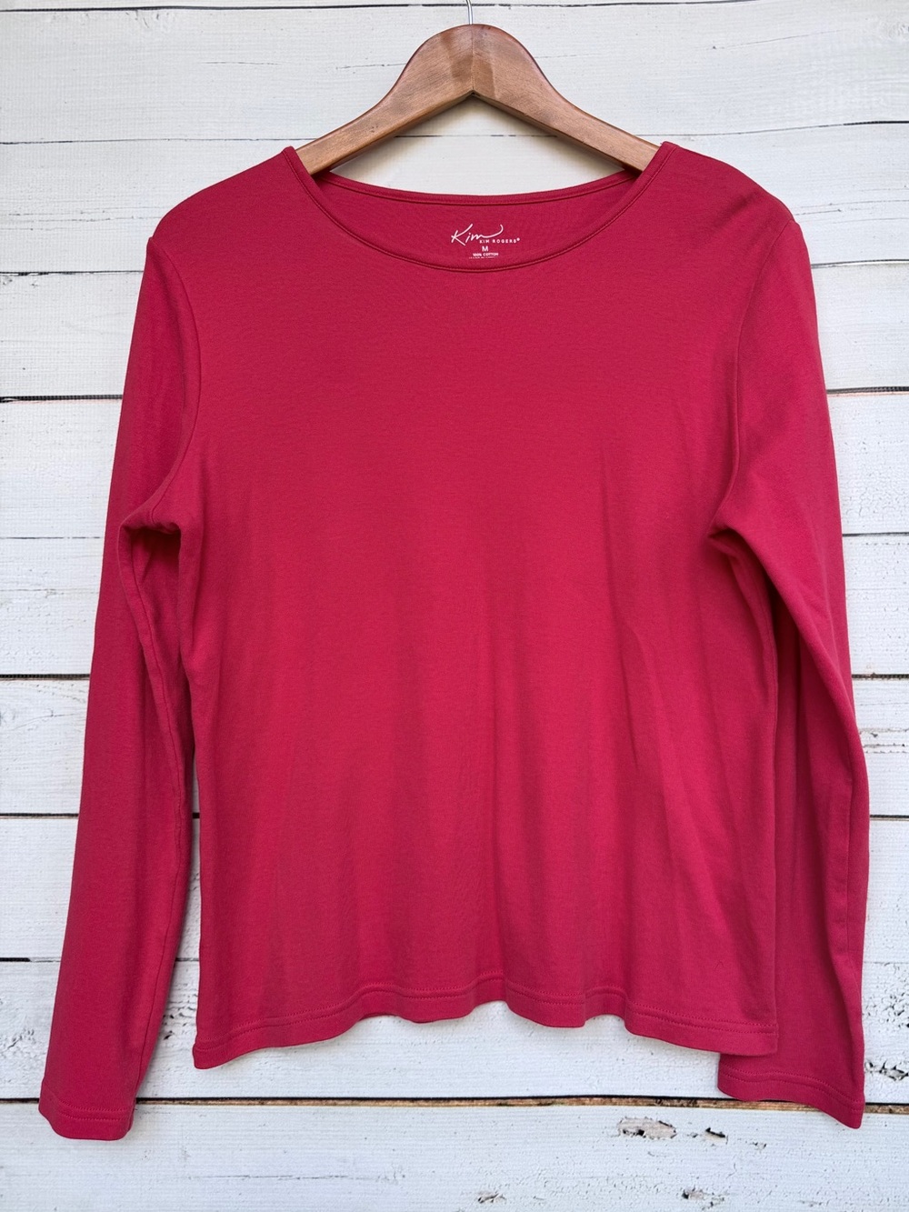 Kim Rogers 100% Cotton Essential Long Sleeve Scoop Neck Tee - Medium
